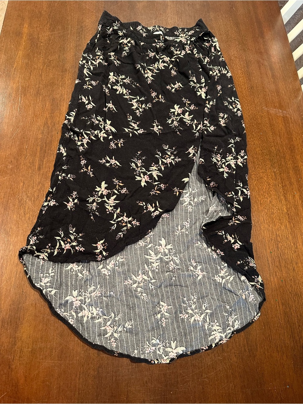 Black Floral High-Low Wrap Skirt women’s medium